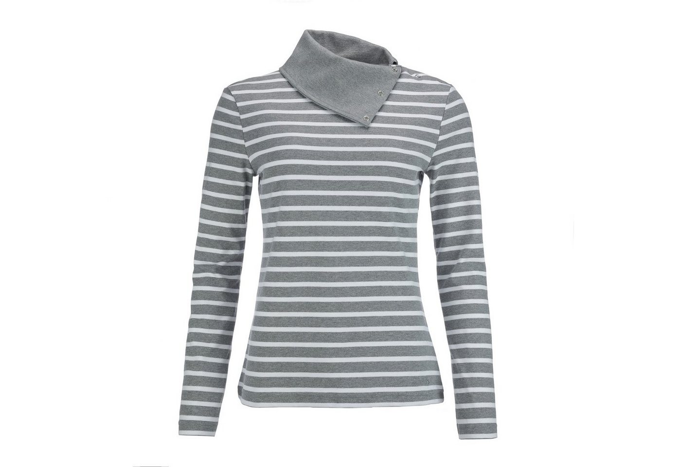 modAS Streifenpullover Damen Langarmshirt mit Kragen mit Knopfleiste aus Baumwolle von modAS