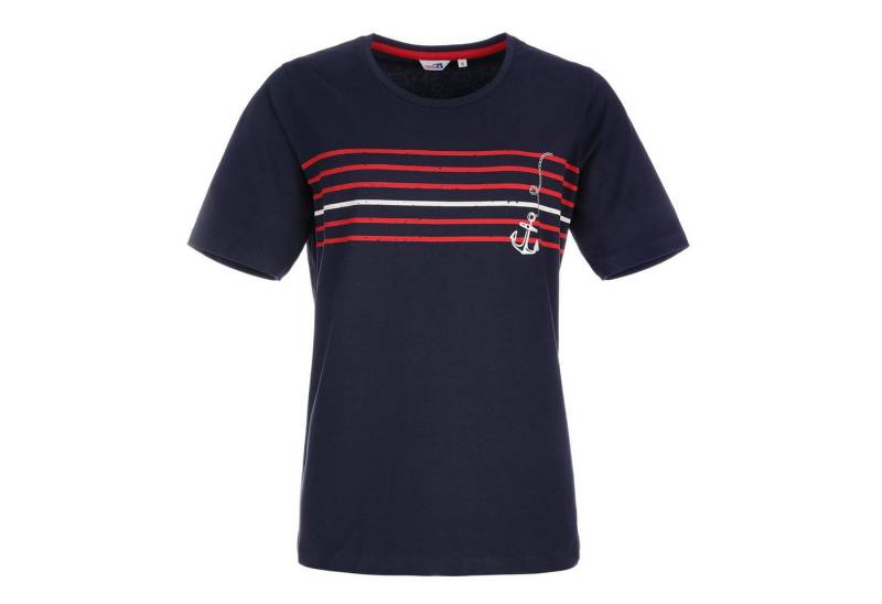 modAS T-Shirt Damen Kurzarmshirt mit Anker-Streifen-Print - Maritimes Rundhalsshirt von modAS