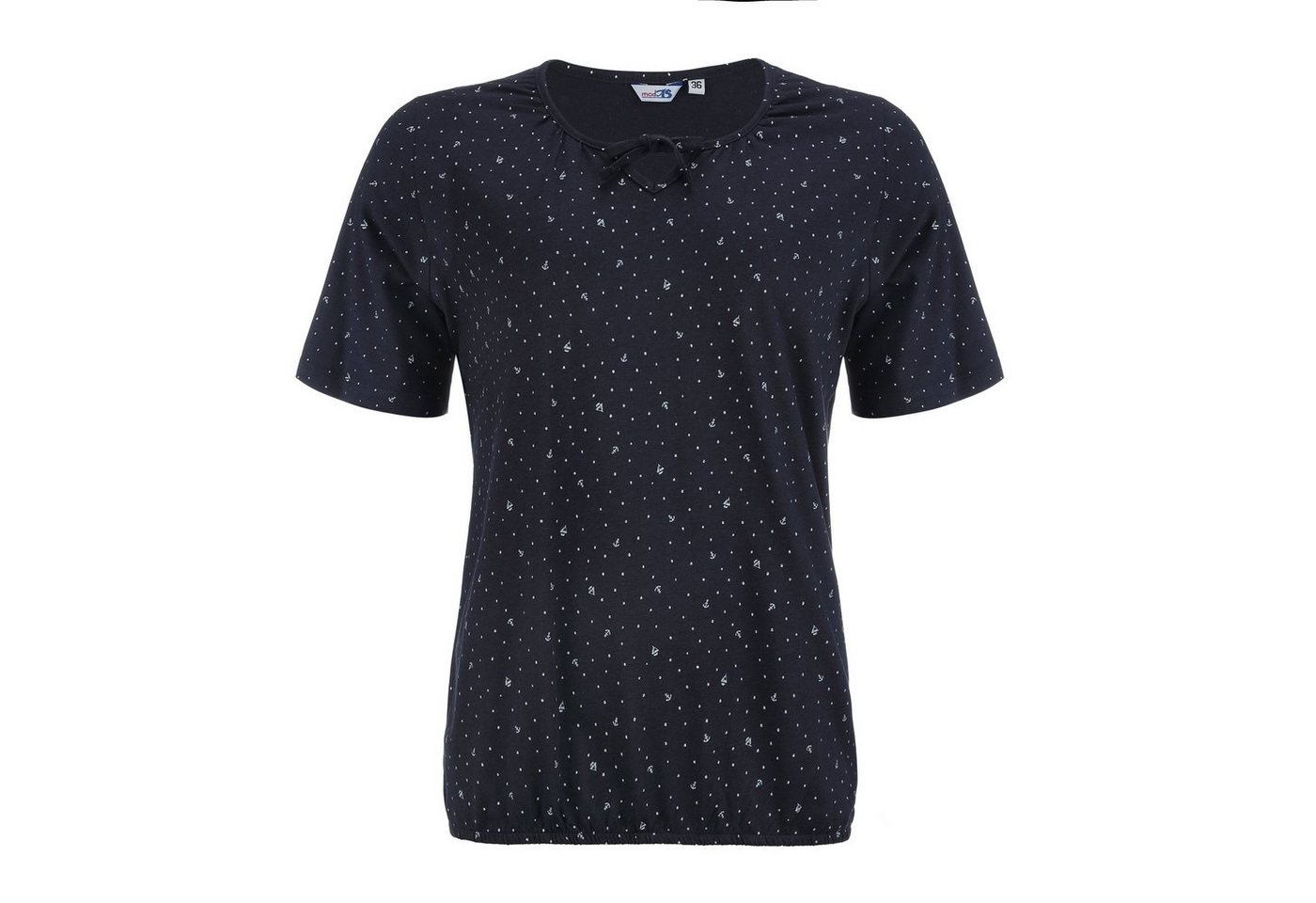 modAS T-Shirt Damen Kurzarm Basic-Shirt Maritim mit Punkte-Anker-Schiffchen-Print von modAS