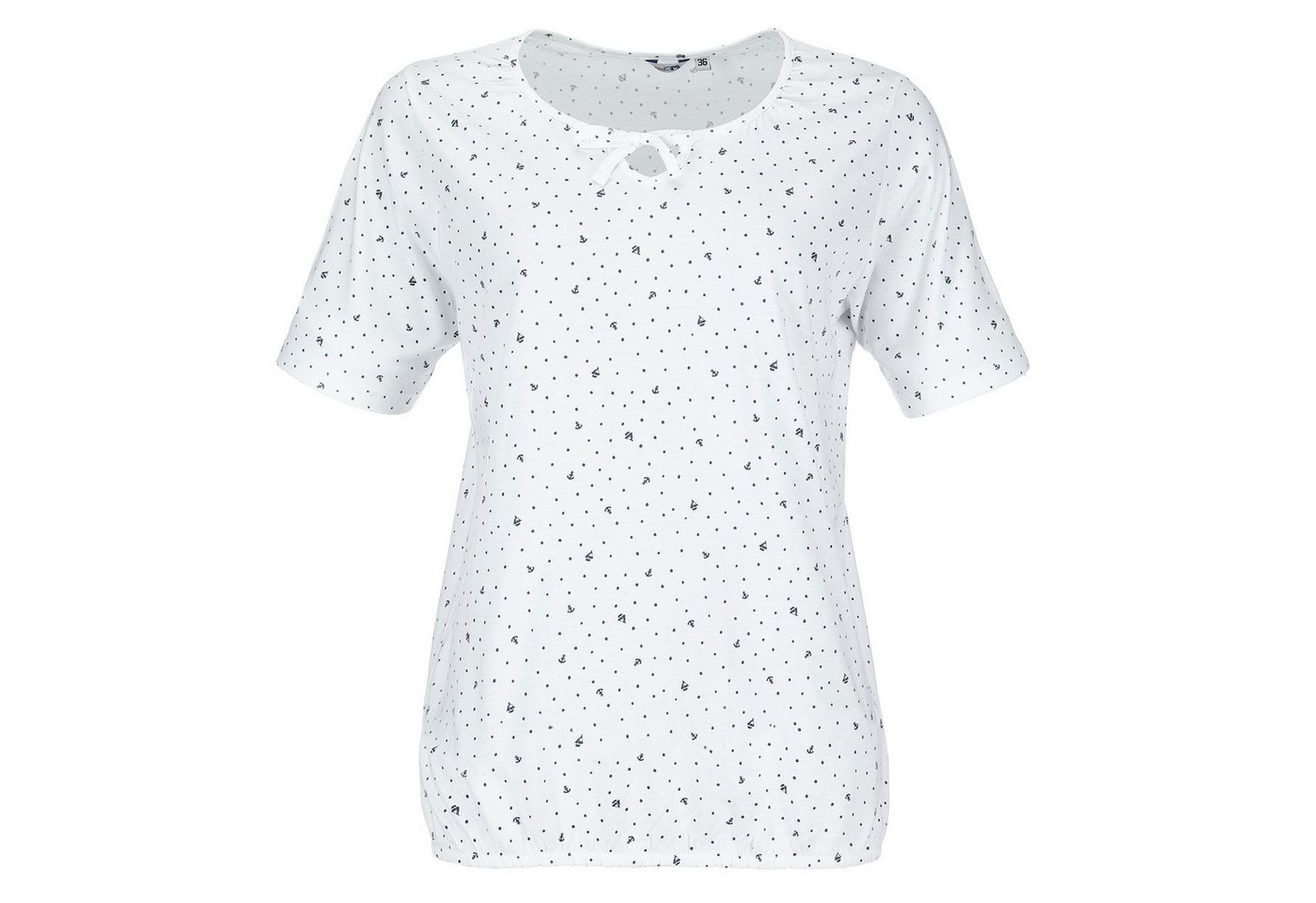 modAS T-Shirt Damen Kurzarm Basic-Shirt Maritim mit Punkte-Anker-Schiffchen-Print von modAS
