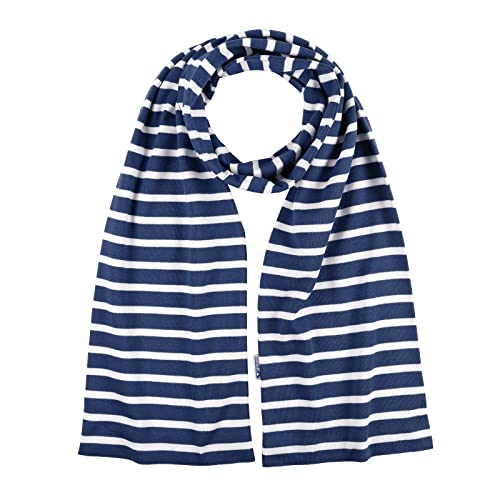 modAS Unisex Bretonischer Schal mit Streifen und uni verschieden Farben - Herrenschal Damenschal Kinderschal 13x120 cm in Blau-Melange-Weiß von modAS