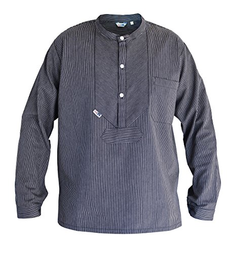 modAS Unisex Finkenwerder Fischerhemd Basic Line - Hemd Seemann Skipper Fischer-Hemd gestreift aus Baumwolle mit schmalen Streifen in Blau Größe L von modAS