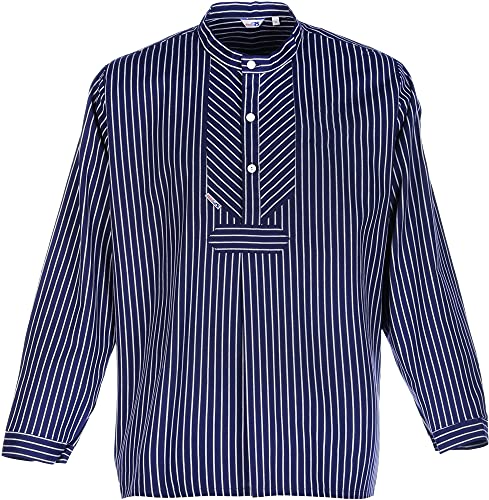 modAS Unisex Fischerhemd Finkenwerder 'H. Mück' - Hemd Seemann Skipper Fischer-Hemd aus Baumwolle breit gestreift in Blau Größe Damen 48 / Herren 54 von modAS