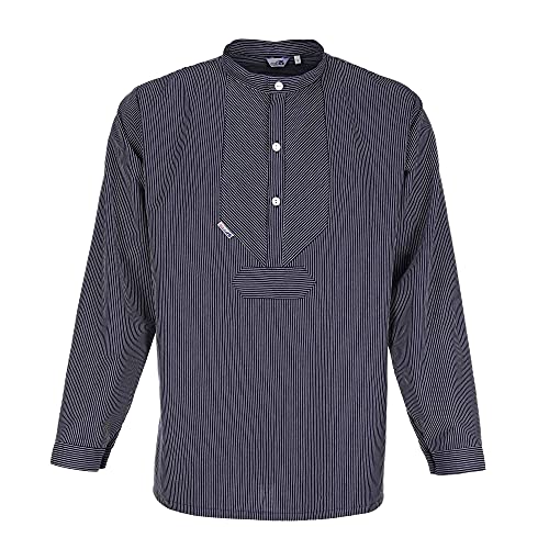modAS Unisex Fischerhemd 'L. Marleen' mit schmalen Streifen - Gestreiftes Hemd im Finkenwerder-Stil in Blau Größe Damen 42, Herren 48 von modAS