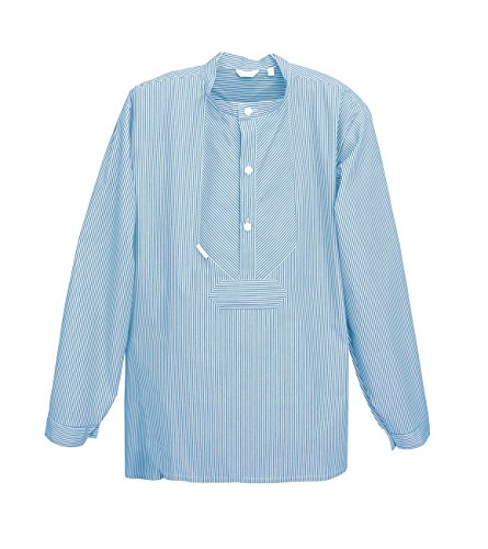 modAS Unisex Fischerhemd Sommer Langarm-Shirt mit Stehkragen - Gestreiftes Hemd im Finkenwerder-Stil in Azur-Weiß Größe Damen 42 - Herren 48 von modAS