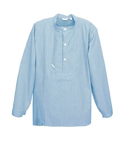modAS Unisex Fischerhemd Sommer Langarm-Shirt mit Stehkragen - Gestreiftes Hemd im Finkenwerder-Stil in Azur-Weiß Größe Damen 60 - Herren 66 von modAS