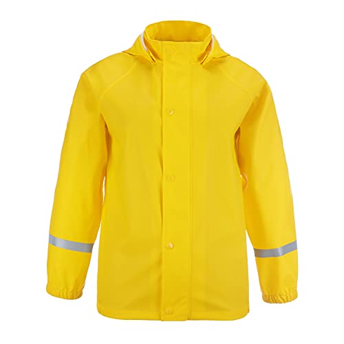 modAS Unisex Kinder Regenjacke - PU-Jacke Mädchen Jungen Kapuzenjacke Kinderjacke wasserdicht in Gelb Größe 134-140 von modAS