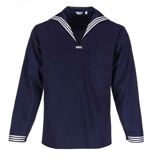 modAS Unisex Matrosenhemd Klassisch - Maritimes Langarm-Hemd mit großem Kragen in Marine Größe Damen 60, Herren 66 von modAS