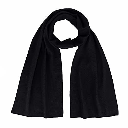 modAS Unisex Schal Feinstrickschal aus 100% Wolle (Merinowolle) - Wollschal Damen Herren Schal aus Wolle Warm Weich in Schwarz von modAS