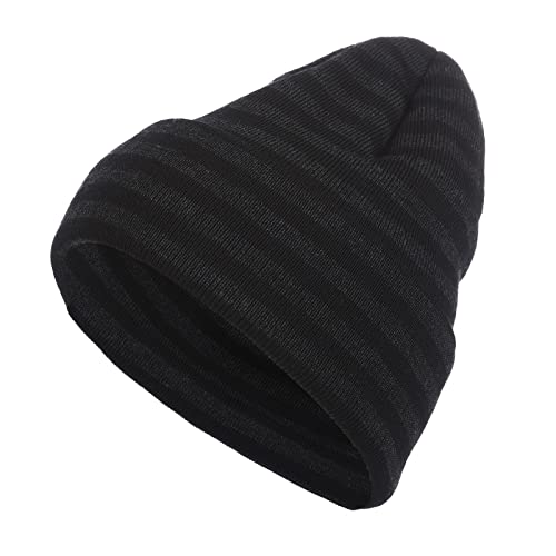 modAS Unisex Strickmütze Mütze gestreift Geringelt - Damen Herren Ringelmütze aus Reiner Schurwolle Merino in Schwarz/Anthrazit von modAS