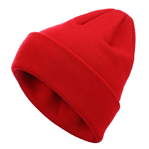 modAS Unisex Strickmütze aus 100% Wolle (Merinowolle) - Wollmütze Fein gestrickte Mütze in doppellagiger Qualität One Size in Rot von modAS