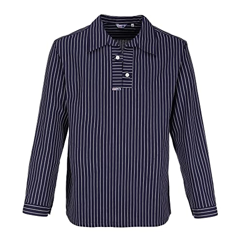 modAS Unisex Takelhemd mit Streifen - Maritimes Fischerhemd in bequemer Schlupfform in Blau mit Breiten Streifen Größe Damen 48 - Herren 54 von modAS
