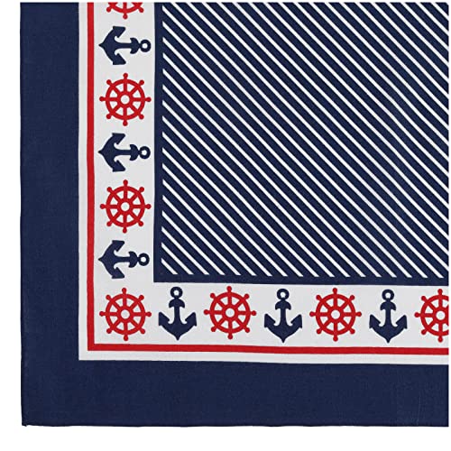 modAS Vierecktuch Bandana Kopftuch ca. 54x54 cm- Tuch in verschiedenen Designs und Farben aus Baumwolle in Blau mit Steuerrad und Anker von modAS