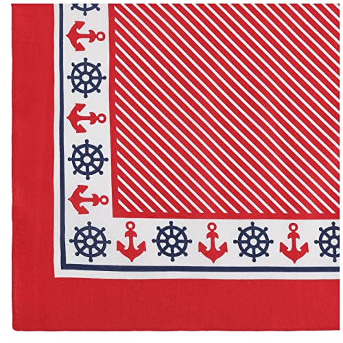 modAS Vierecktuch Bandana Kopftuch ca. 54x54 cm- Tuch in verschiedenen Designs und Farben aus Baumwolle in Rot mit Steuerrad und Anker von modAS