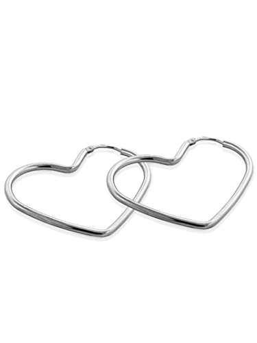 modabilé Creolen Damen Herz Hängend (35mm) Rhodiniert Echt 925 Sterling Silber Herzen-Ohrringe Klein Edel Schlicht Herzförmig Statement Ohrhänger-Set von modabilé