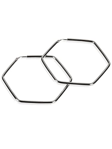 modabilé Creolen Hängend Sechseck Hexagon Damen Rhodiniert (30mm) 925 Sterling Silber Form: Geometrisch Eckige Ohrringe Groß Edel Statement-Schmuck von modabilé