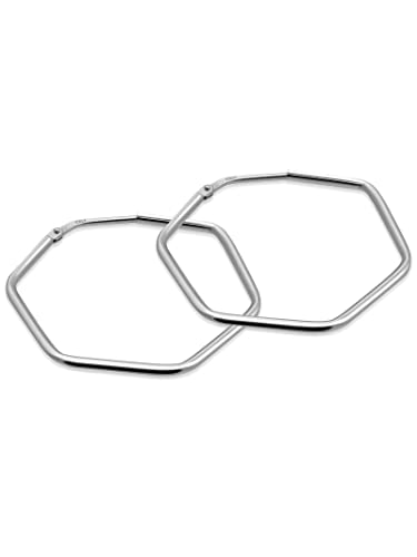 modabilé Creolen Hängend Sechseck Hexagon Damen Rhodiniert (30mm) 925 Sterling Silber Form: Geometrisch Eckige Ohrringe Groß Edel Statement-Schmuck von modabilé