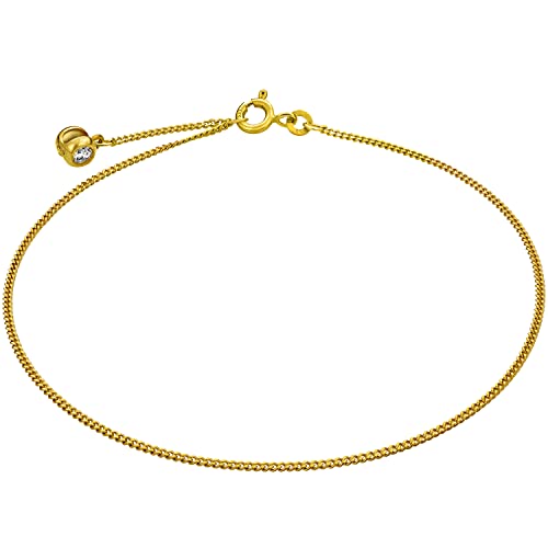 modabilé Damen Fußkette Panzerkette mit Zirkonia Stein 333er Gold (25cm I 1,4mm Breit) Fußband 333 ohne Anhänger Gelbgold I Goldenes Fußkettchen für Frauen mit Geschenk-Etui I Made in Germany von modabilé