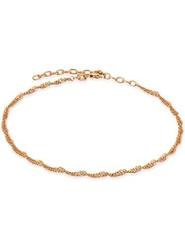 modabilé Damen Fußkette Roségold Vergoldet verstellbar 925 Sterling Silber Singapurkette (2,4mm Breit 23cm-28cm) ohne Anhänger Rose Gold Fußkettchen von modabilé