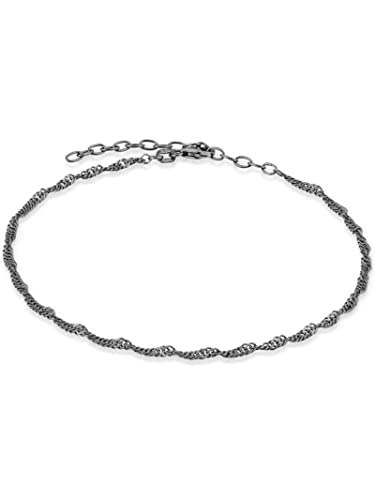 modabilé Damen Fußkette Schwarz Rhodiniert verstellbar 925 Sterling Silber Singapurkette (2,4mm Breit 23cm - 28cm) ohne Anhänger Schwarzes Fußkettchen von modabilé