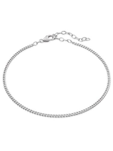 modabilé Damen Fußkette verstellbar 925 Sterling Silber Panzerkette Flach (2,4mm Breit 23cm - 28cm) Fußband ohne Anhänger Silbernes Fußkettchen Frauen von modabilé