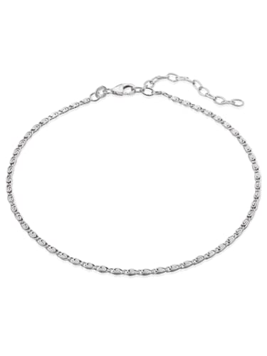 modabilé Damen Fußkette verstellbar 925er Sterling Silber S-Panzerkette (2,1mm Breit 23cm-28cm) Fußband 925 ohne Anhänger Silbernes Fußkettchen Frauen von modabilé