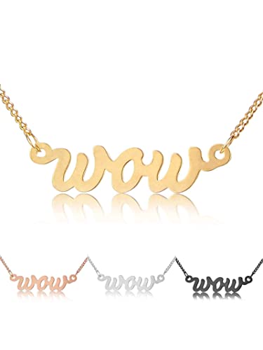 modabilé Halskette Damen Ketten-Anhänger Wow Gold 925 Sterling Silber (1,2mm breit I 42-47cm) Silberkette Vergoldet mit Buchstaben-Anhänger für Frauen von modabilé