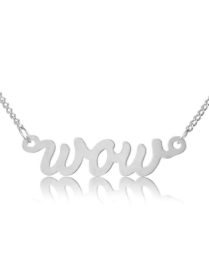 modabilé Kette mit Anhänger WOW Halskette, Damen Silberkette 42cm - 47cm mit WOW Schriftzug Sterling Silber 925 von modabilé