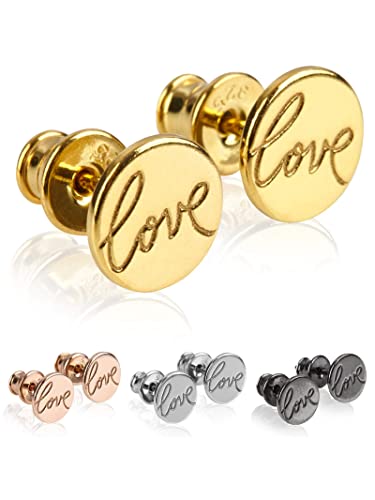 modabilé Ohrstecker Damen Rund Flach 8mm Vergoldet Love Echt 925 Sterling Silber I Runde Kreis-Ohrringe Gold Goldohrringe Zwei Stecker-Set für Frauen von modabilé