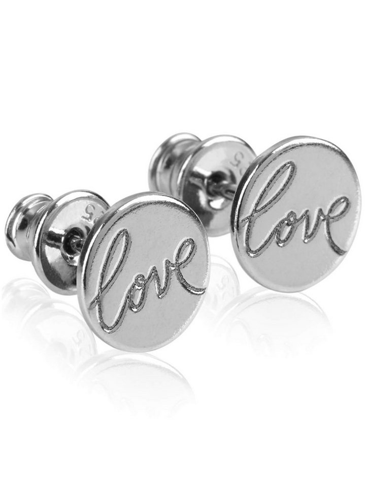 modabilé Paar Ohrstecker Ohrringe LOVE 8mm, Damen Kreis Ohrschmuck Rhodiniert, Sterling Silber 925, Made in Europe von modabilé