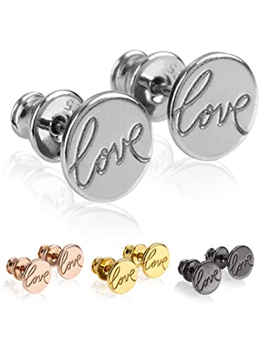 modabilé Ohrstecker Damen Rund Flach 8mm Rhodiniert Love Echt 925 Sterling Silber I Runde Kreis-Ohrringe I Silberohrringe Zwei Stecker-Set für Frauen von modabilé