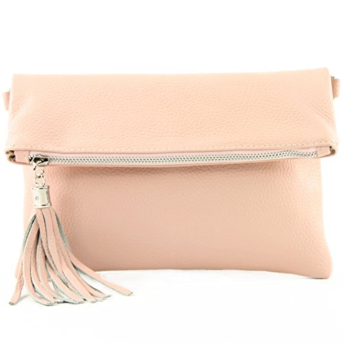 modamoda de - T167 - ital Clutch Umhängetasche Leder Klein, Farbe:Rosa von modamoda de