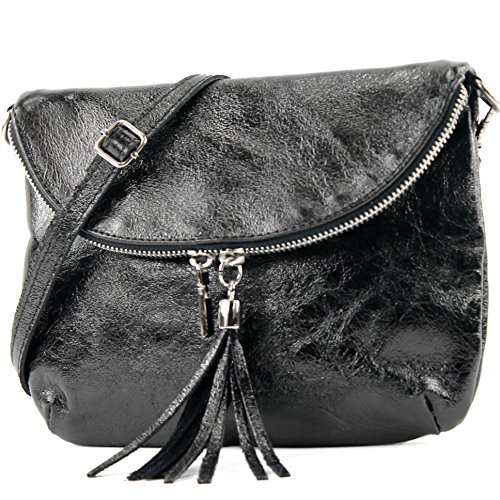 modamoda de - T07SI - ital. Umhängetasche Klein aus Nappaleder, Farbe:Schwarz-Metallic modamoda de - T07SI - ital. Umhängetasche Klein aus Nappaleder, Farbe:Schwarz-Metallic von modamoda de