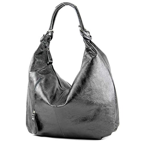 modamoda de - T158 - ital Schultertasche aus Wildleder Leder, Farbe:Anthrazit-Metallic von modamoda de