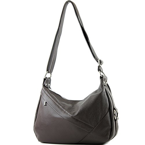 modamoda de -T164 - ital Schultertasche Umhängetasche aus Leder, Farbe:Dark Chocolate von modamoda de