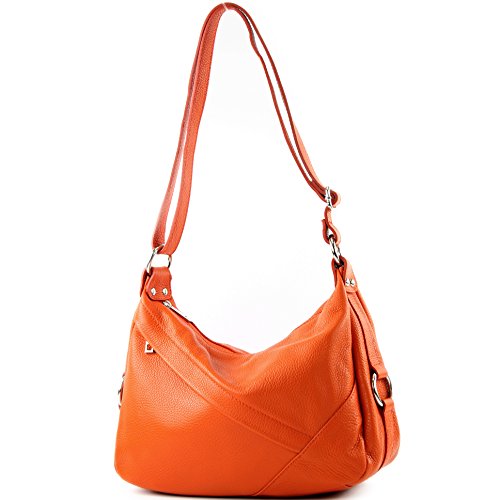 modamoda de -T164 - ital Schultertasche Umhängetasche aus Leder, Farbe:Orange von modamoda de