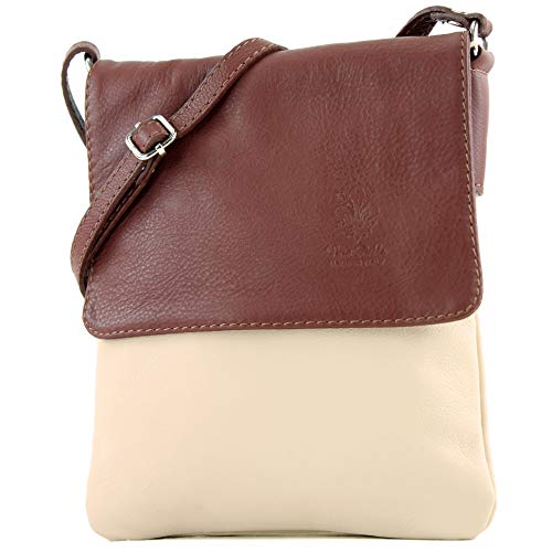 modamoda de - T34 - ital Damen Umhängetasche Schultertasche Klein, Farbe:Hellbeige/Braun von modamoda de