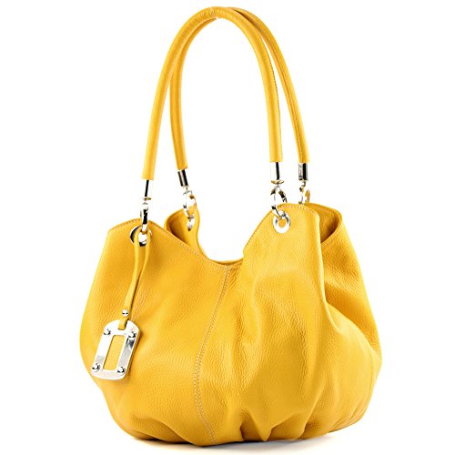 modamoda de 228 Damen Leder Schultertasche Hobo bag handmade in Italy, Farbe:Gelb2021 von modamoda de