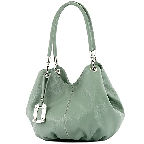 modamoda de 228 Damen Leder Schultertasche Hobo bag handmade in Italy, Farbe:Graugrün von modamoda de