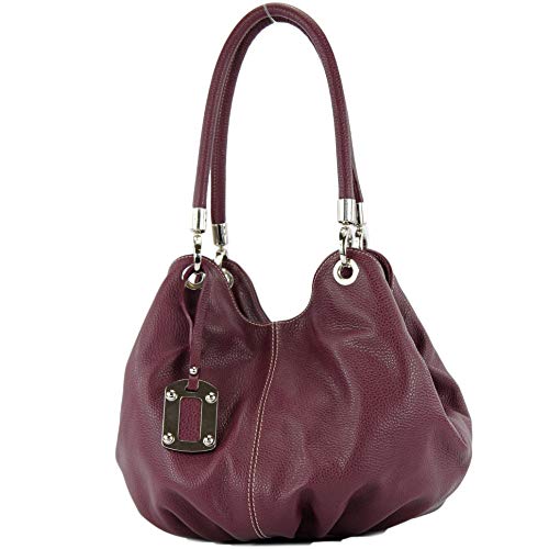 modamoda de - 228 - ital. Beuteltasche aus festem Leder, Farbe:Bordeauxviolett von modamoda de