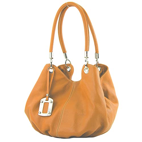 modamoda de - 228 - ital. Beuteltasche aus festem Leder, Farbe:Camel von modamoda de