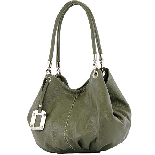 modamoda de 228 Damen Leder Schultertasche Hobo bag handmade in Italy, Farbe:Olivgrün von modamoda de