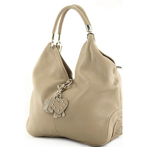 modamoda de - 330 - ital. Leder Damen Schultertasche Large, Farbe:Beige von modamoda de