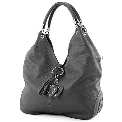 modamoda de - 330 - ital. Leder Damen Schultertasche Large, Farbe:Dunkelgrau von modamoda de