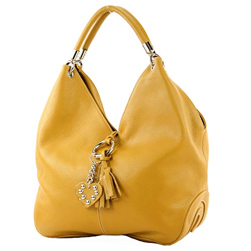 modamoda de - 330 - ital. Leder Damen Schultertasche Large, Farbe:Senfgelb von modamoda de