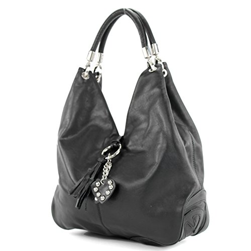 modamoda de -330NL - Damen Schultertasche aus Nappaleder, Farbe:Schwarz Nappaleder von modamoda de