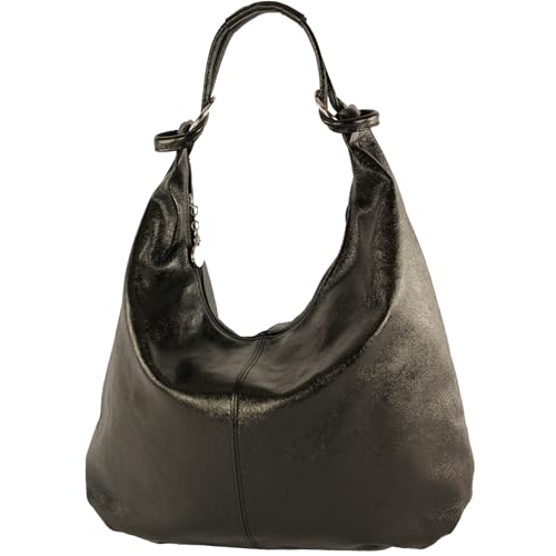 modamoda de 337 Damen Leder Schultertasche Shopper Large handmade in Italy, Farbe:Schwarz-Metallic modamoda de 337 Damen Leder Schultertasche Shopper Large handmade in Italy, Farbe:Schwarz-Metallic von modamoda de