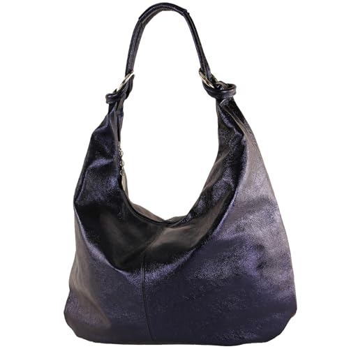 modamoda de - 337 - ital Schultertasche Hobo Shopper Leder, Farbe:Blauviolett-Metallic von modamoda de