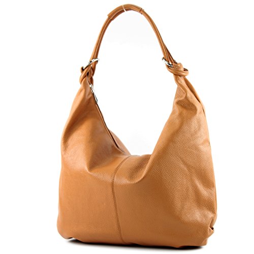 modamoda de - 337 - ital Schultertasche Hobo Shopper Leder, Farbe:Camel von modamoda de