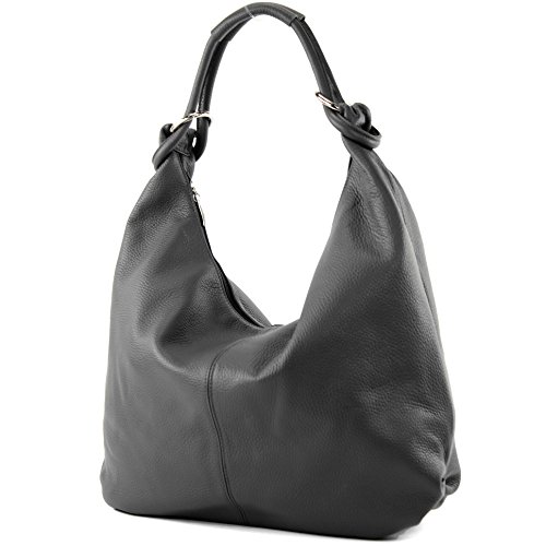 modamoda de - 337 - ital Schultertasche Hobo Shopper Leder, Farbe:Dunkelgrau von modamoda de